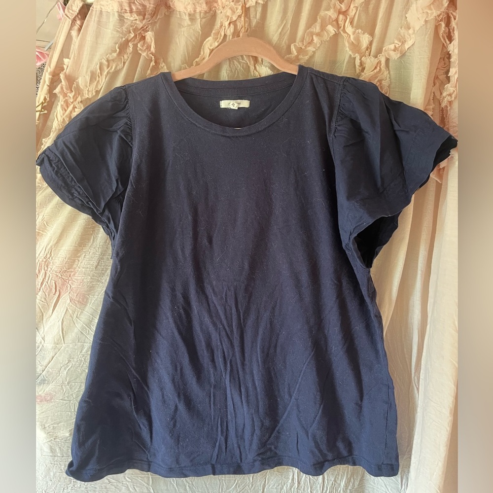 Maurice’s Navy Short Sleeve Ruffle Sleeve Tee